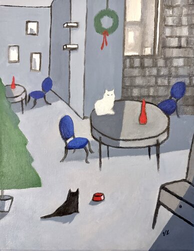 Christmas at the Cat Cafe von Victoria Lakes, Malerei kaufen auf Singulart