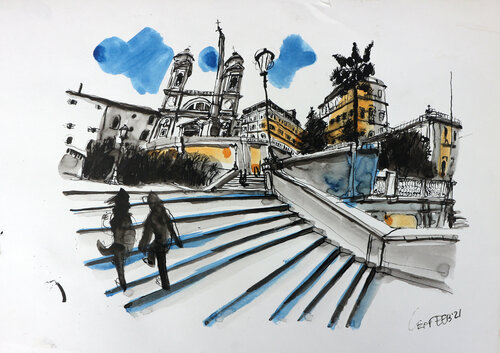 Spanish Steps by Aleksei Sergeev, Drawing for Sale on Singulart