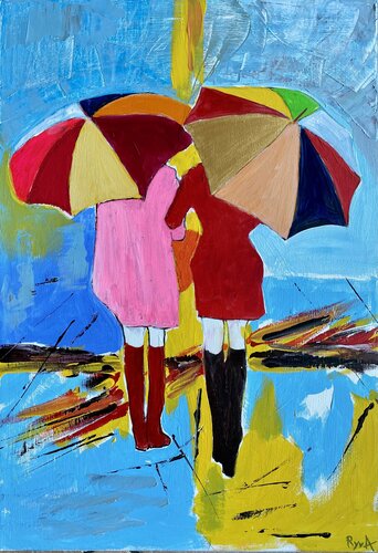 LES JOLIES FILLES AVEC LEURS PARAPLUIES van Mr Mindwash, Schilderij te koop op Singulart