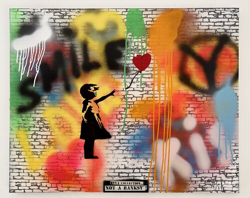 RyvA - Collection : NOT A BANKSY ! - La Petite Fille et son cœur rouge !! van Mr Mindwash, Schilderij te koop op Singulart
