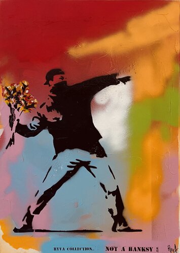 RyvA - Collection : NOT A BANKSY ! - UN JOLI BOUQUET DE FLEURS van Mr Mindwash, Schilderij te koop op Singulart
