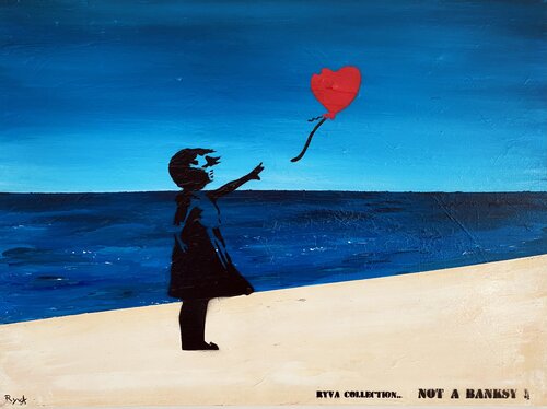 RyvA - Collection : NOT A BANKSY ! - MON CŒUR À LA PLAGE van Mr Mindwash, Schilderij te koop op Singulart