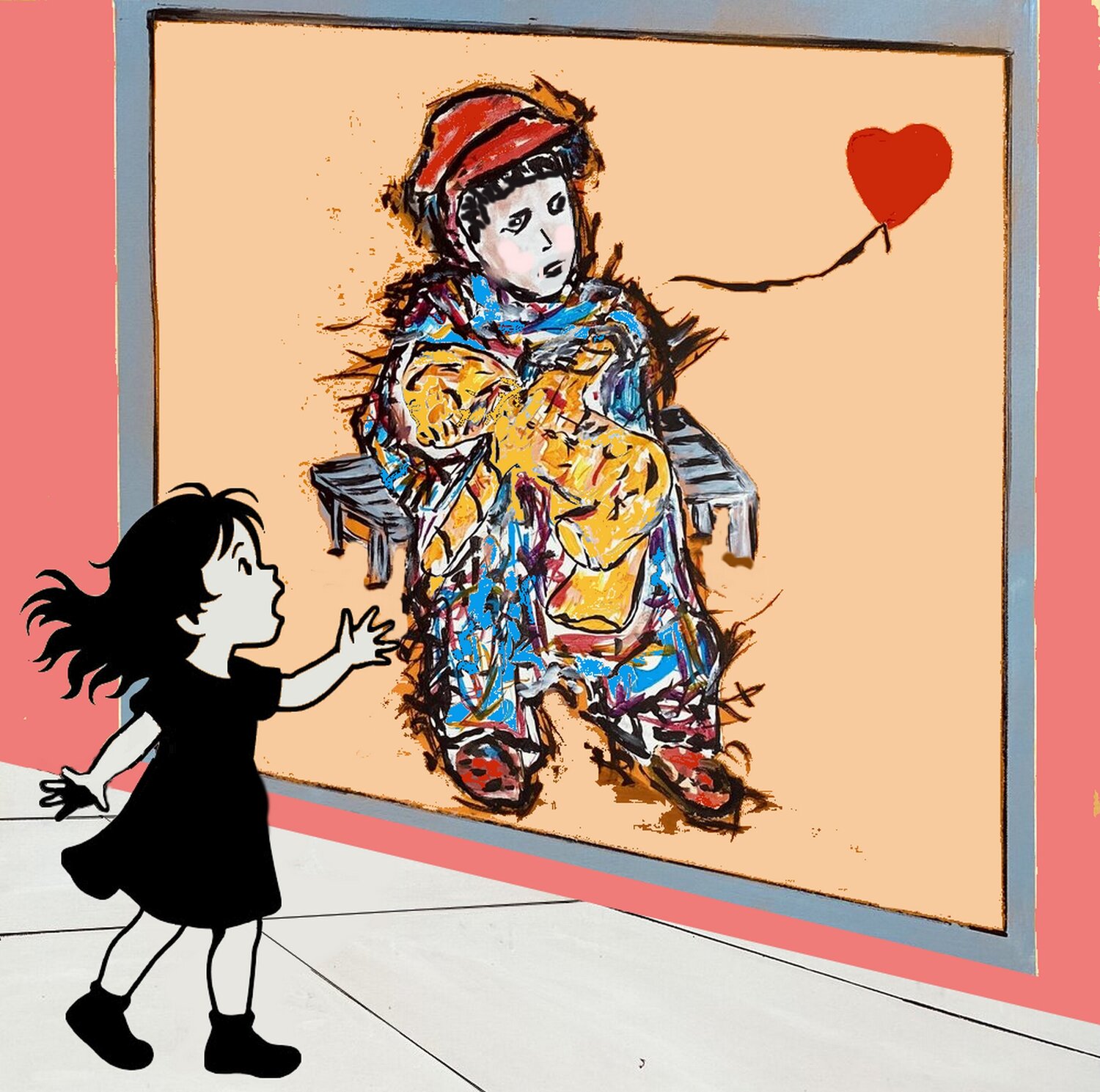 ❖ Digigraphie ❖ «LA PETITE FILLE ET LE TABLEAU » Mr Mindwash Peinture originale à vendre
