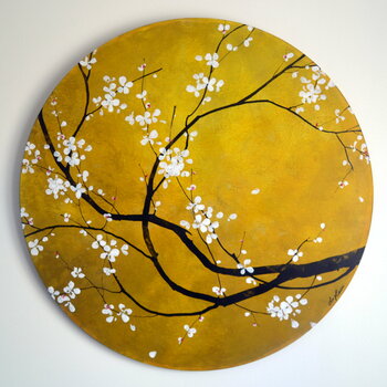 "Médaillon Ambre Doré Sakura" Sophie Duplain
