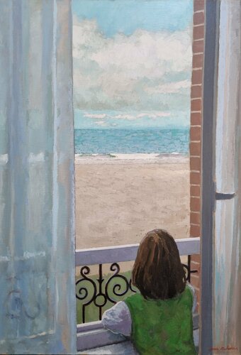 Une fille a la grande fenêtre van James MacKeown, Schilderij te koop op Singulart