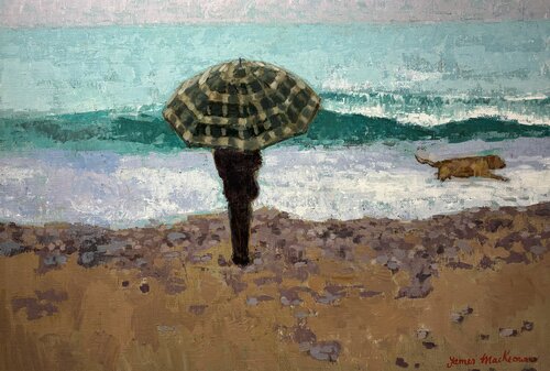 Un paraplie sur la plage van James MacKeown, Schilderij te koop op Singulart