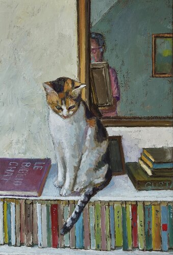 Le biblio chat. van James MacKeown, Schilderij te koop op Singulart