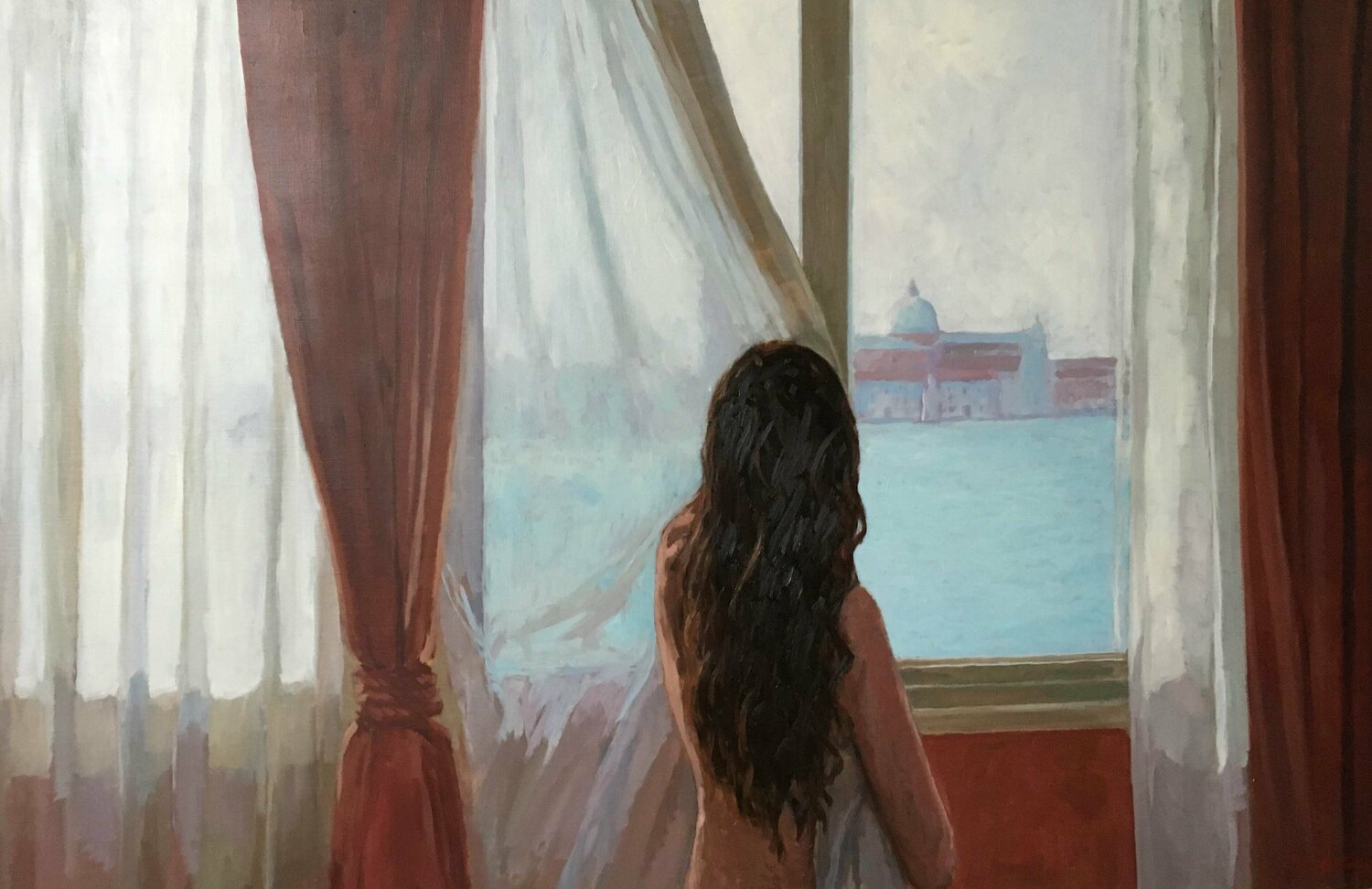 Une nu à une fenêtre. Venise. James MacKeown Originalgemälde zu verkaufen