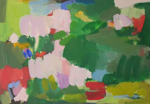 abstrakte Landschaft in Grün van Diana Krinninger, Schilderij te koop op Singulart