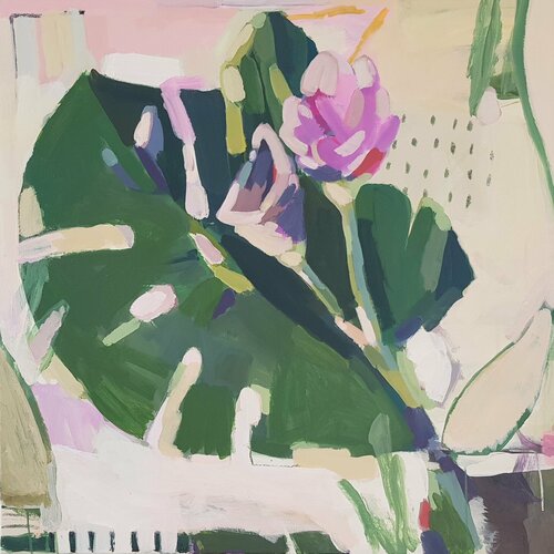 Monstera und Blumen, Semiabstrakt Diana Krinninger