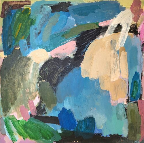 abstrakte Landschaft auf Holzplatte de Diana Krinninger, Pintura a la venta en Singulart