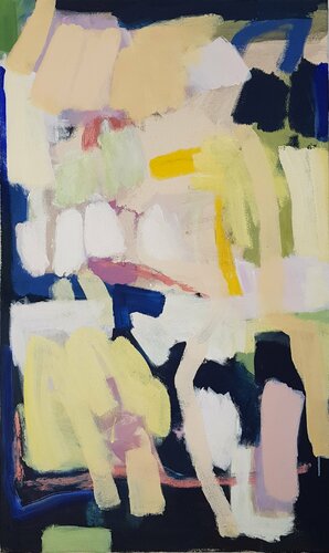 ohne Titel, abstraktes Gemälde mit Schwarz und Weiß van Diana Krinninger, Schilderij te koop op Singulart