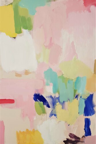 ohne Titel, abstraktes Ölbild in Pastelltönen, Wei  und Rosa van Diana Krinninger, Schilderij te koop op Singulart