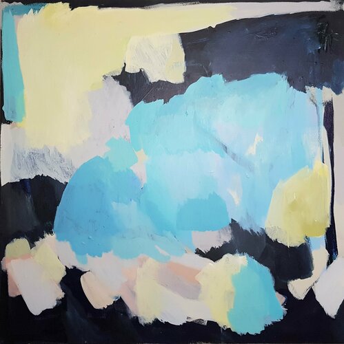 Nacht und Meer, gro es abstraktes Gemälde in Pastelltönen Diana Krinninger