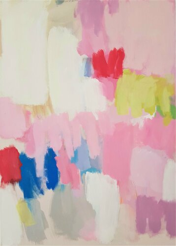 ohne Titel, gro es abstraktes Gemälde in Rosa und Pastell van Diana Krinninger, Schilderij te koop op Singulart