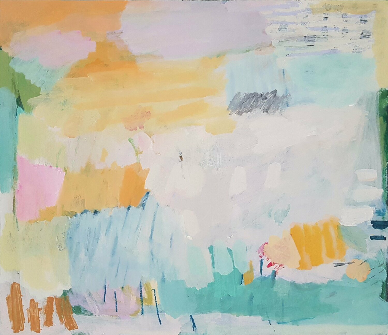 abstrakte Landschaft in Gelb, Pastell Diana Krinninger