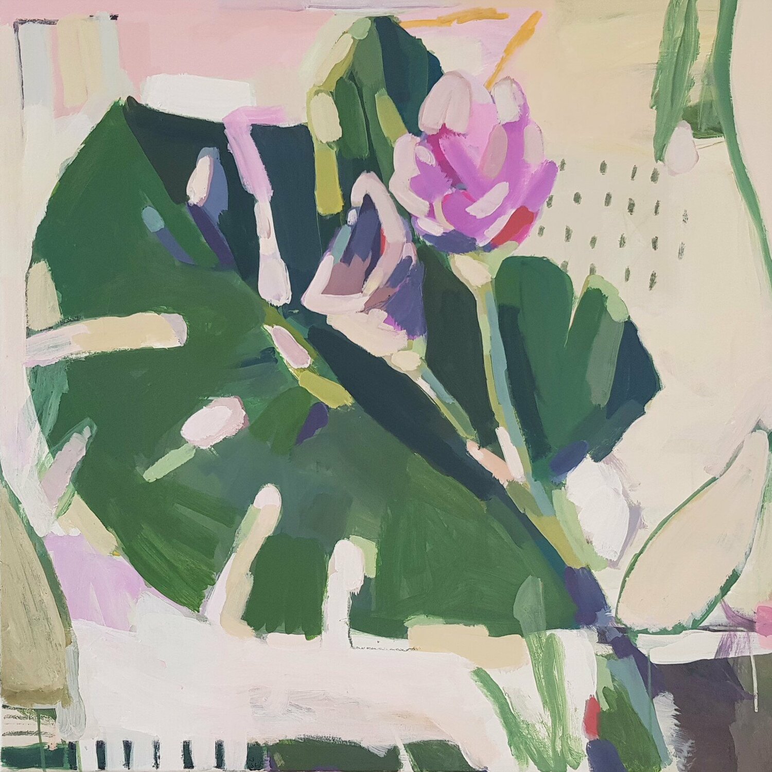 Monstera und Blumen, Semiabstrakt Diana Krinninger