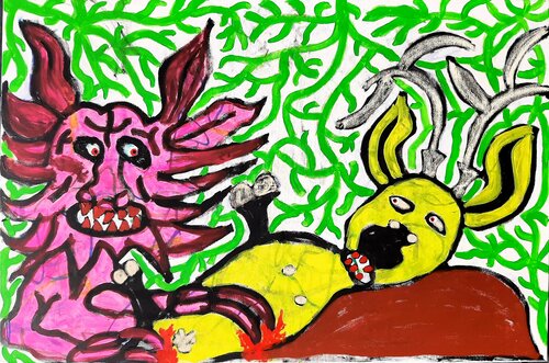 Wolf und Hirsch II de Kaweh Agah, Pintura a la venta en Singulart