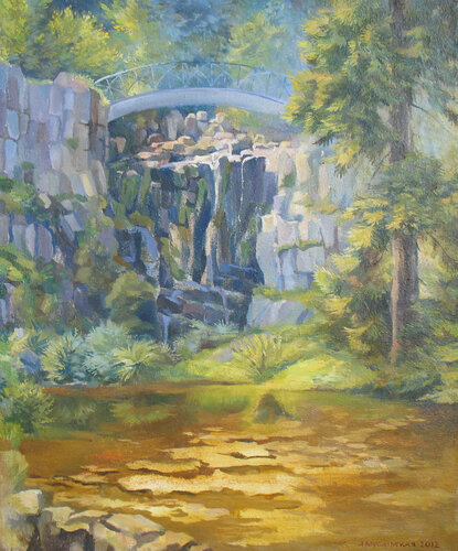 At the waterfall di Lana Korolievskaia, Pittura in vendita su Singulart