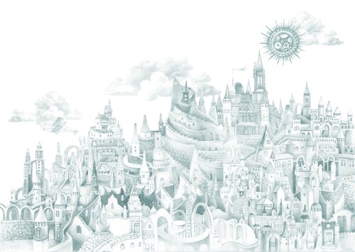 Panorama of a Magic town de Lana Korolievskaia, Dibujo a la venta en Singulart