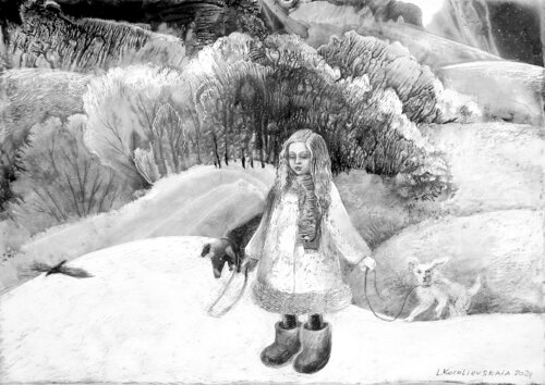 Walk with the dogs von Lana Korolievskaia, Zeichnungen kaufen auf Singulart