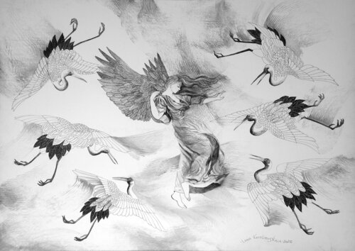 Dance with Cranes par Lana Korolievskaia, Dessin en vente sur Singulart
