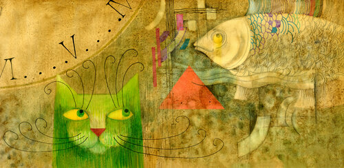 The Cat And The Fish van Lana Korolievskaia, Afdruk te koop op Singulart