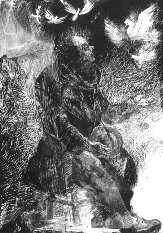 Old man and birds Lana Korolievskaia