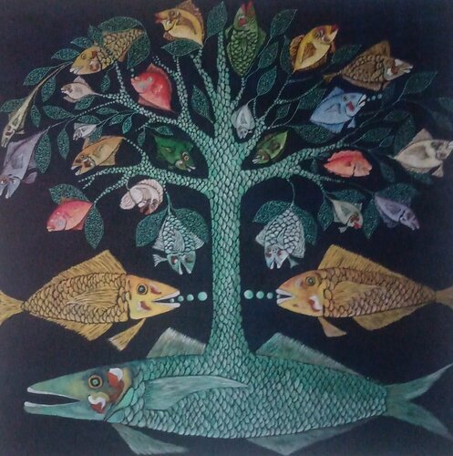L'albero dei pesci van Antonio Presti, Schilderij te koop op Singulart