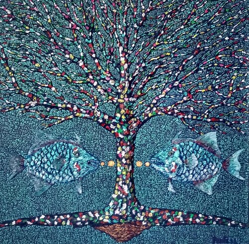 Albero con pesci - dialogo - van Antonio Presti, Schilderij te koop op Singulart