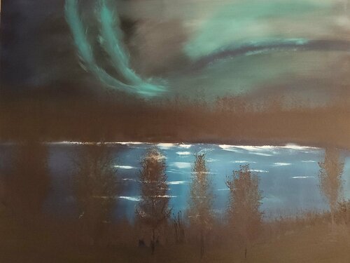 The Northern Lights over Lake Siljan van Krister Björklund, Schilderij te koop op Singulart