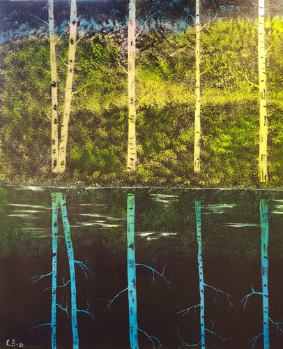 Birches by the lake van Krister Björklund, Schilderij te koop op Singulart