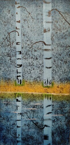 Spring birches di Krister Björklund, Pittura in vendita su Singulart