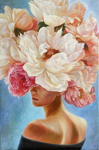 Portrait with flowers 3 by Elena Podmarkova, 회화 for Sale on Singulart