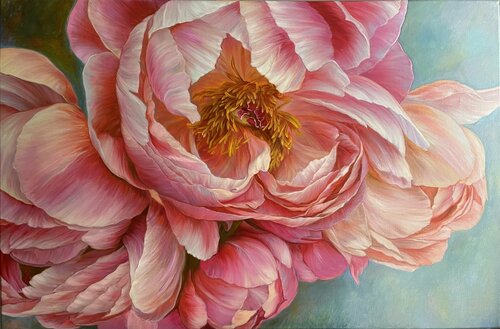 Pink peonies van Elena Podmarkova, Schilderij te koop op Singulart