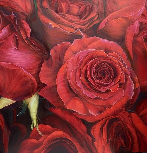 Red roses van Elena Podmarkova, Schilderij te koop op Singulart