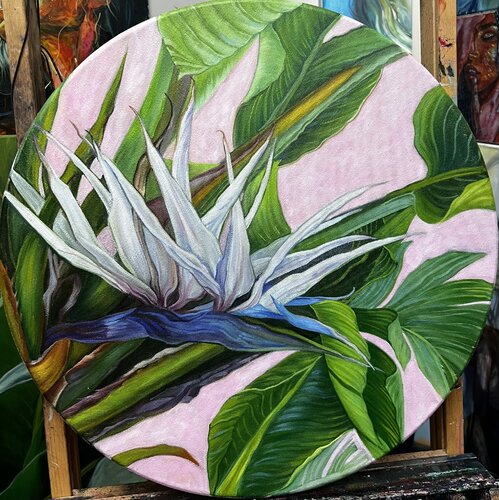 Bird Paradise. Round canvas van Elena Podmarkova, Schilderij te koop op Singulart