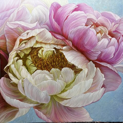 A pair of peonies in a delicate color van Elena Podmarkova, Schilderij te koop op Singulart