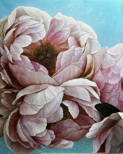 Coffee pink peonies van Elena Podmarkova, Schilderij te koop op Singulart