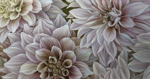 White and beige dahlias by Elena Podmarkova, 회화 for Sale on Singulart