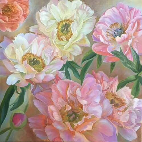 Composition of peonies van Elena Podmarkova, Schilderij te koop op Singulart