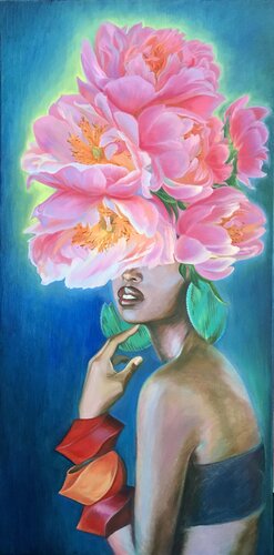 Girl and flowers di Elena Podmarkova, Pittura in vendita su Singulart