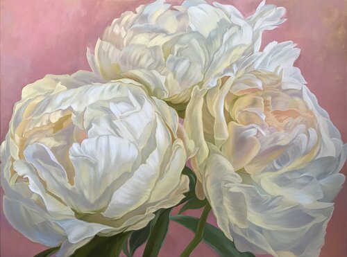 White peonies van Elena Podmarkova, Schilderij te koop op Singulart