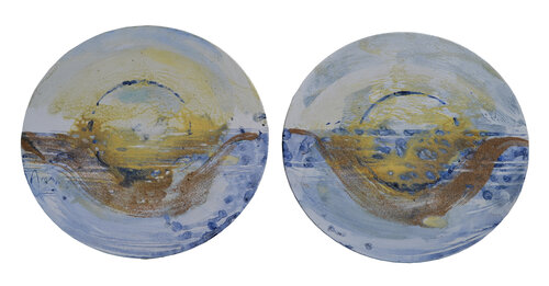 Diptyque Les yeux de la mer I, technique mixte sur toile, 40 cmØ x 2, 2024 van Anas Bouanani, Schilderij te koop op Singulart