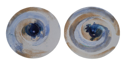 Diptyque Les yeux de la mer I, technique mixte sur toile, 40 cmØ x 2, 2024 van Anas Bouanani, Schilderij te koop op Singulart