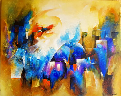 "COPAS  ABSTRACTAS en AMARILLO" von Estela Del Valle Mañez, Malerei kaufen auf Singulart