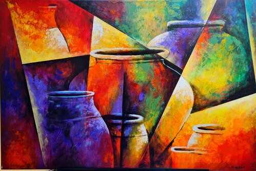 "JARRONES GEOMETRICOS II" by Estela Del Valle Mañez, 油畫 for Sale on Singulart