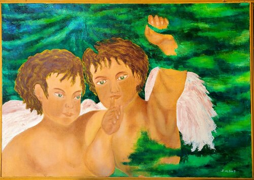 "ANGELES ESCONDIDOS en VERDE I" van Estela Del Valle Mañez, Schilderij te koop op Singulart