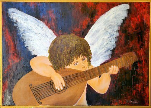 "ANGEL MUSICAL en ROJO" von Estela Del Valle Mañez, Malerei kaufen auf Singulart