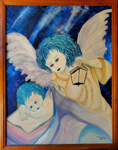 "ANGEL DE LA GURDA EN AZUL" by Estela Del Valle Mañez, Painting for Sale on Singulart